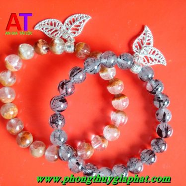 Vòng đeo tay thạch anh tóc đen mix bạc