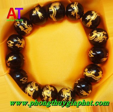 Vòng đeo tay đá đen huyền thạch chạm rồng