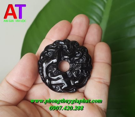 Mặt dây chuyền tỳ hưu hóa rồng đá núi lửa (OBISIDAN)