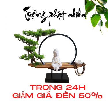 Tượng Phật và Kệ Cây Đèn Led Nguyệt Mộc Trầm