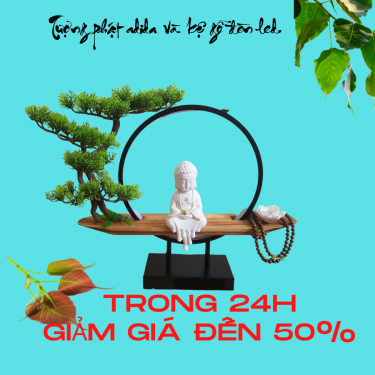 Tượng Phật và Kệ Cây Đèn Led Nguyệt Mộc Trầm