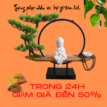 Tượng Phật và Kệ Cây Đèn Led Nguyệt Mộc Trầm